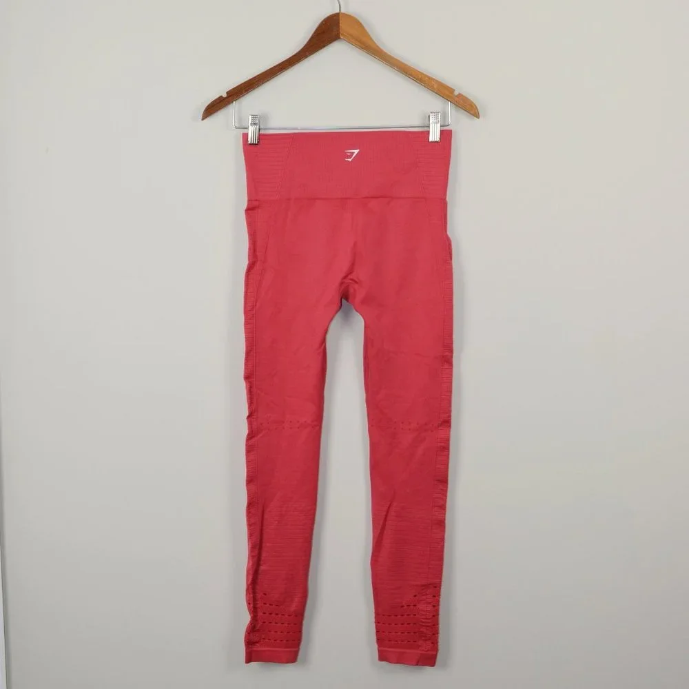 Gymshark Energy + Seamless Coral Red Cropped Perforated Leggings - Picture 3 of 7